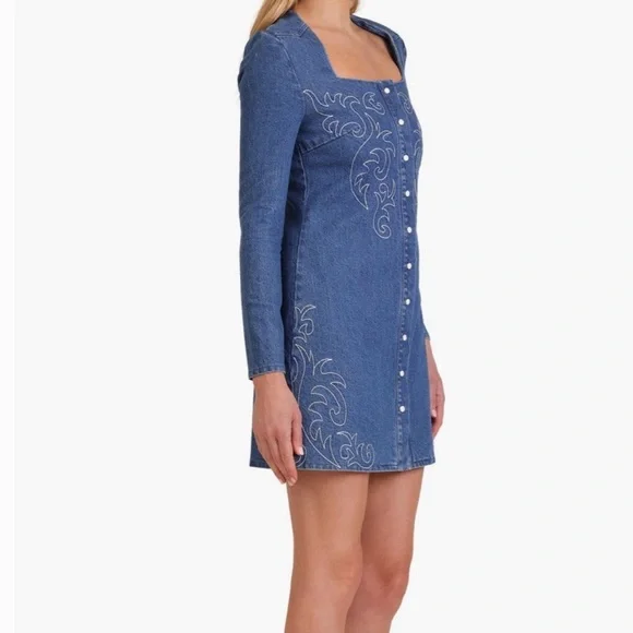 NWT Avec Les Filles Western
Embroidery Long Sleeve Denim Dress size 4 - Picture 2 of 12